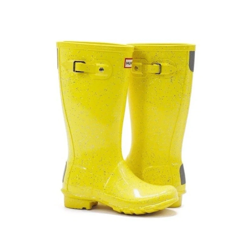 Girl's Hunter Original Giant Glitter Yellow Waterproof Rain Rubber‎ Boot Size 5